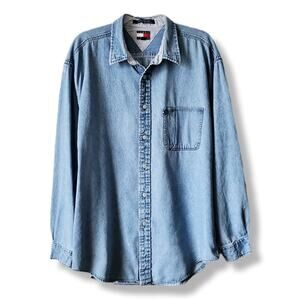 Men VTG 90s Tommy Hilfiger Denim Shirt XL Coastal Casual Relaxed Preppy Cowboy
